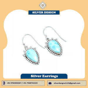 Caribbean Larimar <b>Silver</b> <b>Earrings</b> for Women Bohemian <b>Silver</b> <b>Drop</b> <b>Earrings</b> Handmade Larimar Natural Gemstone <b>Silver</b> <b>Earrings</b> - Product Image 2