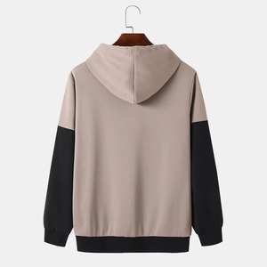 Sudadera con Capucha para Hombre, Diseño Color Block, Negro y Beige, Estilo Urbano, con Bolsillo Canguro, Personalizada, de Algodón Grueso, Ropa Casual - Product Image 2