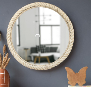 Nautical Coastal Jute Rope Wall Hanging <b>Mirror</b> 15"-36" <b>Round</b> Rope <b>Mirror</b> for <b>Bathroom</b> Wall Decorative <b>Mirror</b> with Boho Fringe - Product Image 1