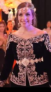 Elegant Beautiful Black <b>Jacket</b> Zari Embroidery Karakou Dress Embellished Crystal Glass Beadsstone Dabka Work Made Silk Linen - Product Image 2