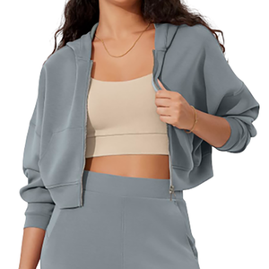 Sweat-shirts décontractés en coton 100% à épaules tombantes, respirants, écologiques, en tricot, à capuche courte pour femmes - Product Image 6