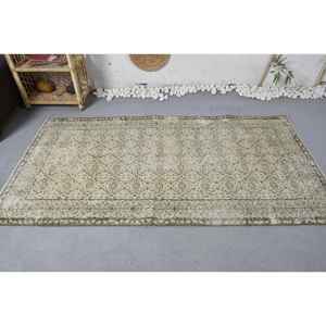 Vintage Green Wool Turkish <b>Rug</b> Large Area 3.5' X 6.7' Classic Style Patchwork Rectangle Hallway Abstract Patterns <b>Seagrass</b> Latex - Product Image 3