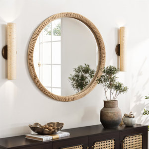 Cadre rond en bambou Accent miroir mural pour l'utilisation de la vanité - Product Image 1