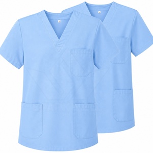 Women's <b>Purple</b> V-Neck <b>Scrub</b> Top Short Sleeve Cotton Polyester Blend Woven Breathable Multi Pocket Medical Hospital Nursing Work - Product Image 4