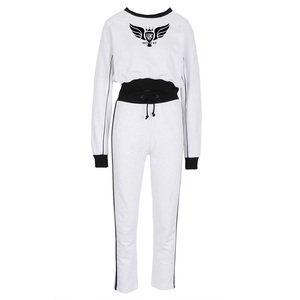 Conjunto Deportivo Informal para Mujer, Estilo Urbano, con Cordón, Transpirable, 100% Algodón, Top de Manga Larga, Pantalones de Felpa, Ropa Deportiva para Correr - Product Image 4