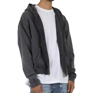 OEM service 400gsm coton polaire fermeture éclair sweats à capuche personnalisé unisexe haute qualité fermeture éclair acide lavé sweats à capuche pour hommes prix de gros - Product Image 2