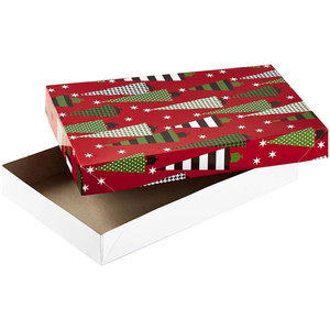 Coffrets cadeaux de Noël avec couvercles dans des motifs assortis Arbres, rayures, bonhommes de neige, houx rouge, vert et blanc Boîtes à chemises à motifs - Product Image 5