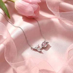 Collier Jeulia en argent sterling avec fleur de tulipe et pierre de perle rose - Product Image 5