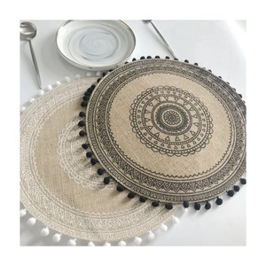 Cheap Price Pom Pom Laced Black & White Embroidered 100% Organic Cotton GOTS Certified Classic <b>High</b> Quality Washable <b>Table</b> Mats - Product Image 1