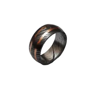 Schöne handgemachte Damaskus Stahl Kupfer Inlay Ehering Jubiläums ring Frauen Schmuck