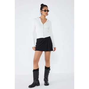 Casual Ecru Hooded Zip-Up Knit <b>Cardigan</b> <b>Crocheted</b> Acrylic with Long Short Lengths for Spring Summer Autumn Winter Seasons - Product Image 1