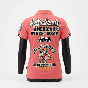 Camiseta polo premium para mujer, 200 GSM, tela piqué de algodón, color rosa coral, logotipo bordado, ropa personalizada, camisetas polo para mujer - Product Image 5