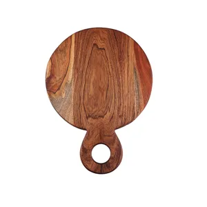 Nouveau bois d'acacia fabriqué à la main grandes planches de service rondes naturelles poignée cuisine utiliser hacher couper fromage Pizza blocs à découper - Product Image 1