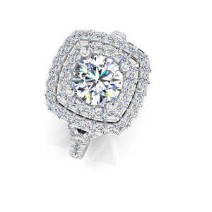 Bague de fiançailles en moissanite ronde brillante avec double halo, élégante et luxueuse - Product Image 4
