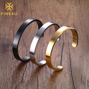 थोक अनुकूलित उत्कीर्ण अक्षर नाम पुरुषों के ट्रेंडी स्टेनलेस स्टील सोने की प्लेटेड क्यूफ फैशन गहने कंगन और चूड़ियां - Product Image 1