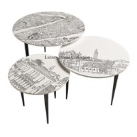 Table gigogne moderne et élégante, forme ronde, grande taille, couleur personnalisable, structure à 3 pieds, plateau en métal, collection de luxe pour la maison