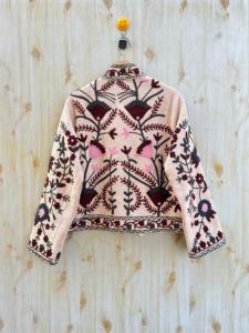 Hecho a mano Vintage corto algodón Sari Kantha abrigo doble botonadura cierre bordado Suzani Patchwork estampado patrón transpirable - Product Image 5