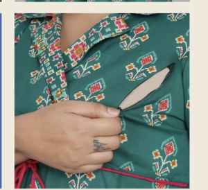 ชุดคลุมท้องสำหรับผู้หญิง ลายพิมพ์ แม็กซี่หลวมๆ สวมใส่สบายในฤดูร้อน ผ้าฝ้ายระบายอากาศดี มีซิปเปิดสำหรับให้นม - Product Image 3