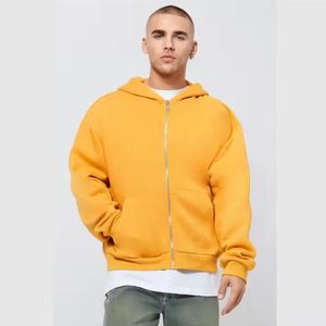 Sudadera con capucha y cremallera completa en relieve personalizada para hombre, ropa de calle de talla grande térmica de lana pesada con estilo para el invierno - Product Image 3