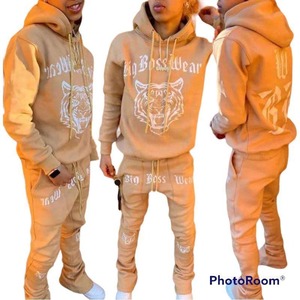 Conjunto de pantalones de chándal y Sudadera con capucha apilados acampanados personalizados, conjuntos de Jogger de 2 piezas, chándal de algodón y nailon de gran tamaño con diamantes de imitación - Product Image 3