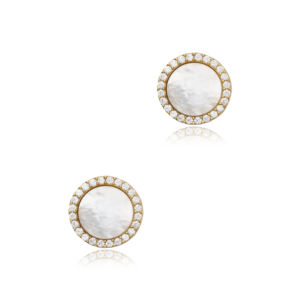 Boucles d'oreilles rondes en nacre CZ fabriquées à la main en argent sterling 925 turc bijoux fins pour femmes - Product Image 3