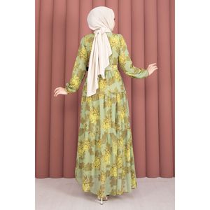 Vestido de Chifón con Estampado Floral Verde Oliva, Cinturón, Estilo Boho Vintage, Cuello Halter, Volantes, Diseño Natural Transpirable, Personalizado, Talla XS - Product Image 6