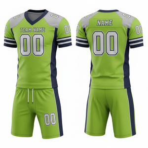 Ensemble de maillot et short de football américain sublimé personnalisable, 100% polyester respirant avec position du logo sur le devant - Product Image 3