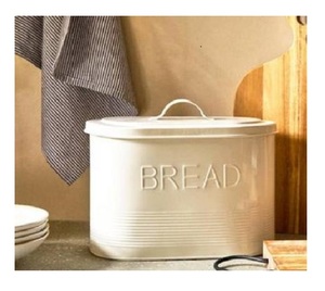 Best <b>Vintage</b>-inspired Iron Breadbox for Rustic <b>Kitchen</b> Decor with Wooden Top Cap & White Powder Coated Finished Breadbox - Product Image 6