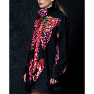 Streetwear logotipo personalizado calavera Halloween Sudadera con capucha de gran tamaño esqueleto Grueso Completo Zip Up sudaderas con capucha hombres - Product Image 1