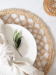 Mantel Individual tejido a mano con diseño de algas marinas, decoración elegante y redonda para mesa de comedor - Product Image 2