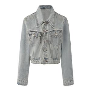 Logo de marque personnalisé veste en jean skinny délavé à l'acide pour femmes veste en coton respirant prix de gros pour les dames - Product Image 1