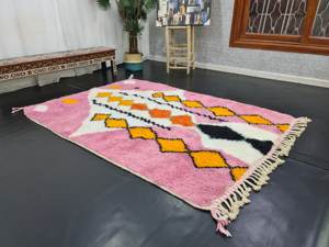 Excellent Pink Orange And White Rug Overdyed Winter Handwoven Carpet Amazing Beniourain Moroccan <b>Sheep</b> Wool Geometric Rug - Product Image 5