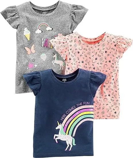 Groothandel Custom 100% Katoenen Baby Half Mouw Comfortabel Om Te Dragen Grafische Unicorn Tees Casual Tops