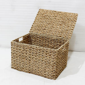 Cajas de almacenamiento de jacinto de agua tejidas a mano Artex Dong Thap con tapa con bisagras y forro - Product Image 2