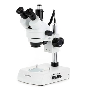 VENTES FLASH Pour le nouveau microscope stéréoscopique trinoculaire AmScopess série SM-2, grossissement 7X-45X sur pied colonne avec double éclairage LED - Product Image 1