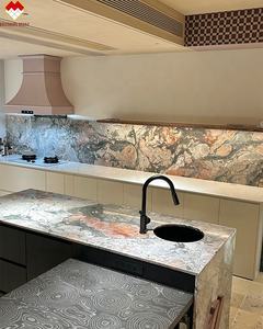 Customized Four Seasons Marble Table Benchtop Green and <strong>Pink</strong> Marble <strong>Kitchen</strong> Island Countertop Waterfall Island for Villa - Product Image 1
