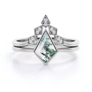 Personalizable 1,25 quilates cometa musgo ágata Moissanite solitario geométrico boda conjunto estilo clásico rodio chapado para fiestas - Product Image 6