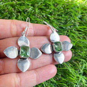 925 Sterling Silver Handmade <b>Earrings</b> with Natural <b>Green</b> Amethyst Gemstone Drop Dangle Design Christian Religious Gift Wholesale - Product Image 2