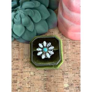 Southwest Handmade Turquoise Opal Sterling Silver Adjustable Ring Bezel <b>Set</b> Fine Jewelry - Product Image 1