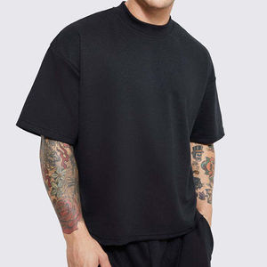 เสื้อยืดครอปโอเวอร์ไซส์ทรงหลวมสำหรับผู้ชายเสื้อยืดแนวสตรีทเสื้อยืดธรรมดาสำหรับผู้ชายเสื้อยืดเปิดไหล่100% ทำจากผ้าฝ้าย - Product Image 6