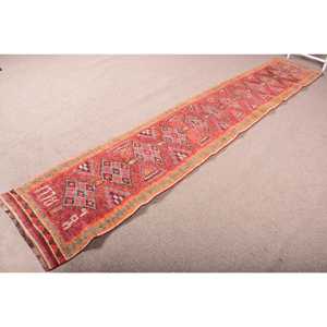 Tapis turc vintage 2,1x11,5 pi (64x349 cm), tapis persan rouge Herki - Product Image 2