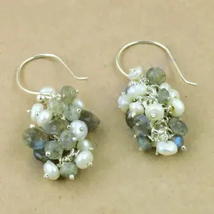 Boucles d'oreilles pendantes en argent 925 avec perle d'eau douce et labradorite, bijoux tendance pour femmes - Product Image 2