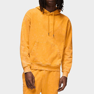 Custom Logo Hip-Hop 350gsm Cotton French Acid Washed Plain Pullover Vintage Acid Wash Oversized Yellow <b>Hoodies</b> for Men - Product Image 3