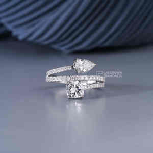 Anillo de Diamantes Cultivados en Laboratorio con Corte Pera y Redondo en Oro Blanco de 14 Quilates para Mujer, Joyería de Lujo con 43 Piedras, Regalo de Aniversario, 1.88 g - Product Image 3