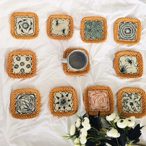 Dessous de verre carrés en rotin artisanal vintage tapis de boisson écologiques résistants à la chaleur pour tasses tasses faites au Vietnam mariage à la maison - Product Image 1