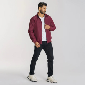 Men's Eco-Friendly Breathable Maroon Bomber <b>Jacket</b> with Ribbed Cuffs-Stylish <b>Smart</b> Casual Polyester/Cotton - Product Image 3