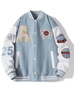 Blouson bombardier de baseball pour hommes blouson d'hiver à col montant en cuir vierge avec broderie d'appliques veste d'hiver pour garçons vente en gros - Product Image 3