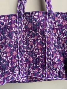 Bolso de lona acolchado de algodón, bolso de hombro con parche, estampado a mano, Floral, ecológico, sostenible, para compras de Yoga, bolso de fin de semana bohemio - Product Image 3