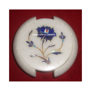 ชุดจานรองแก้วหินอ่อนสีขาวคุณภาพสูง ดีไซน์ลายดอกไม้สีน้ำเงินสวยงาม พร้อมพื้นผิวมันเงา เหมาะสำหรับใช้ในบ้านและห้องครัว - Product Image 1