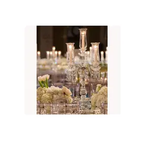 Candélabres en cristal transparent à 5 bras de qualité supérieure, pour centres de table de mariage, bon marché, fournisseur indien